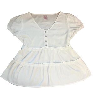 White Button-Front Peplum Top